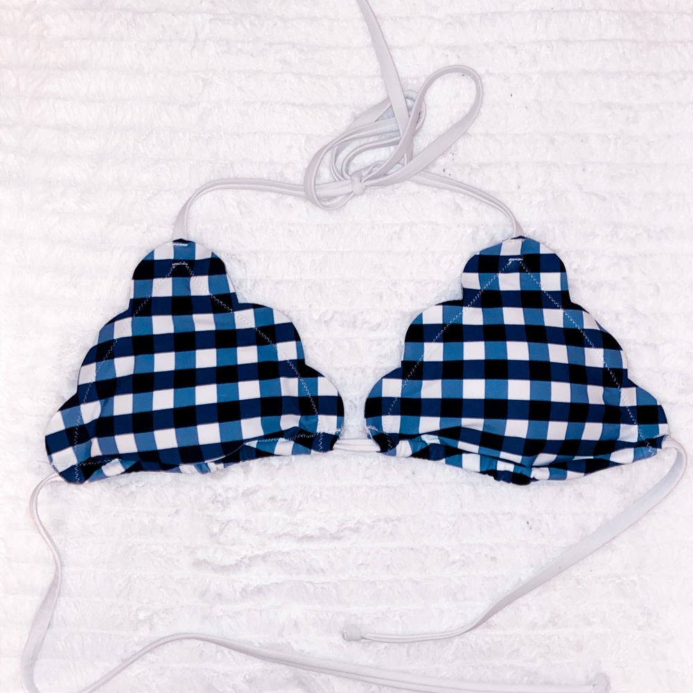 Blue Gingham Scalloped Bikini Top
